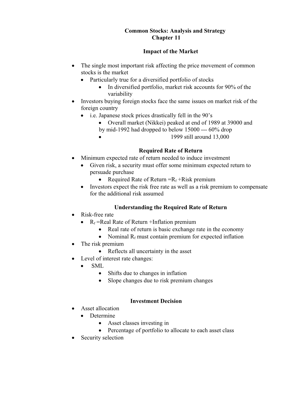 Common Stocks: Analysis and Strategy