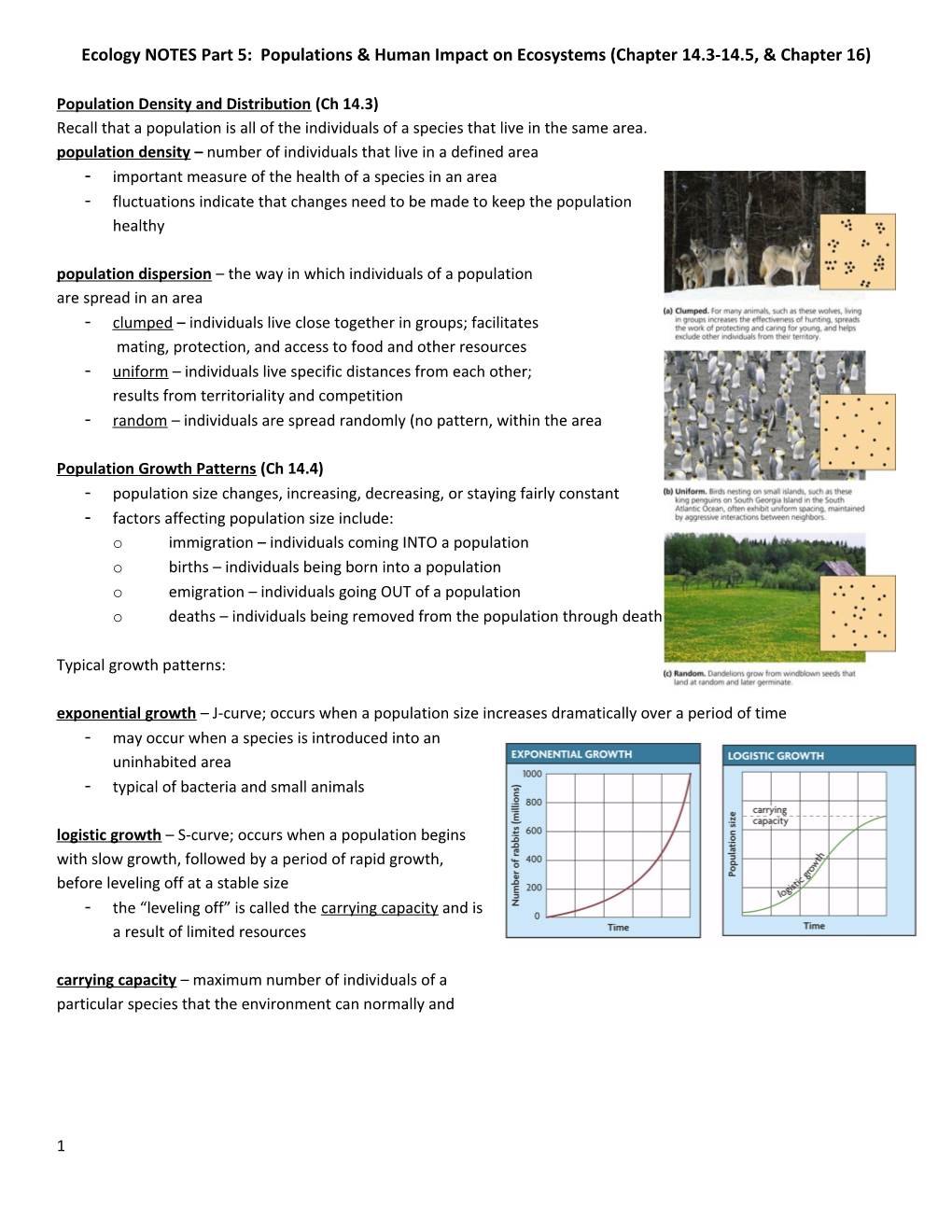 Ecology NOTES Part 5: Populations & Human Impact on Ecosystems (Chapter 14.3-14.5, & Chapter