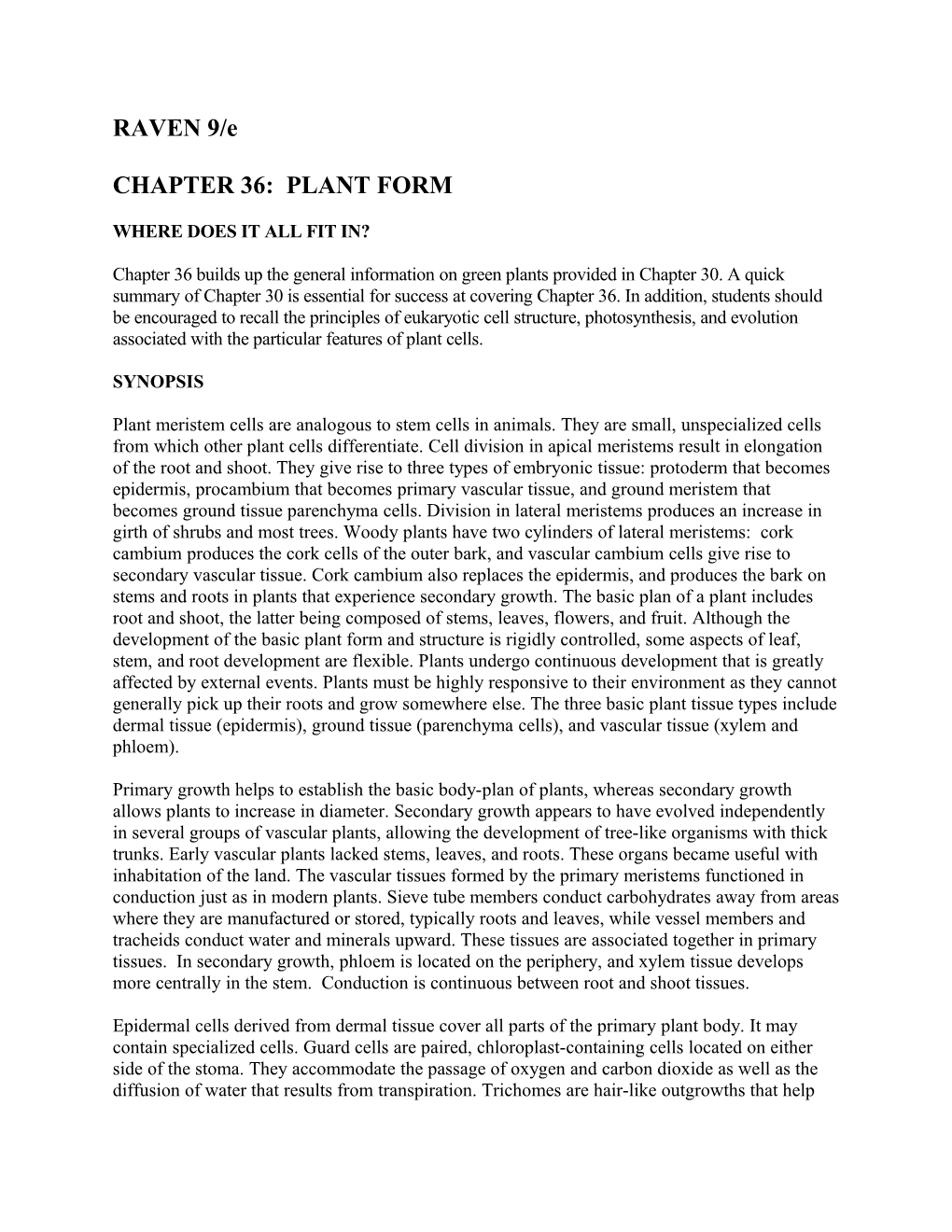 Chapter 38: the Plant Body