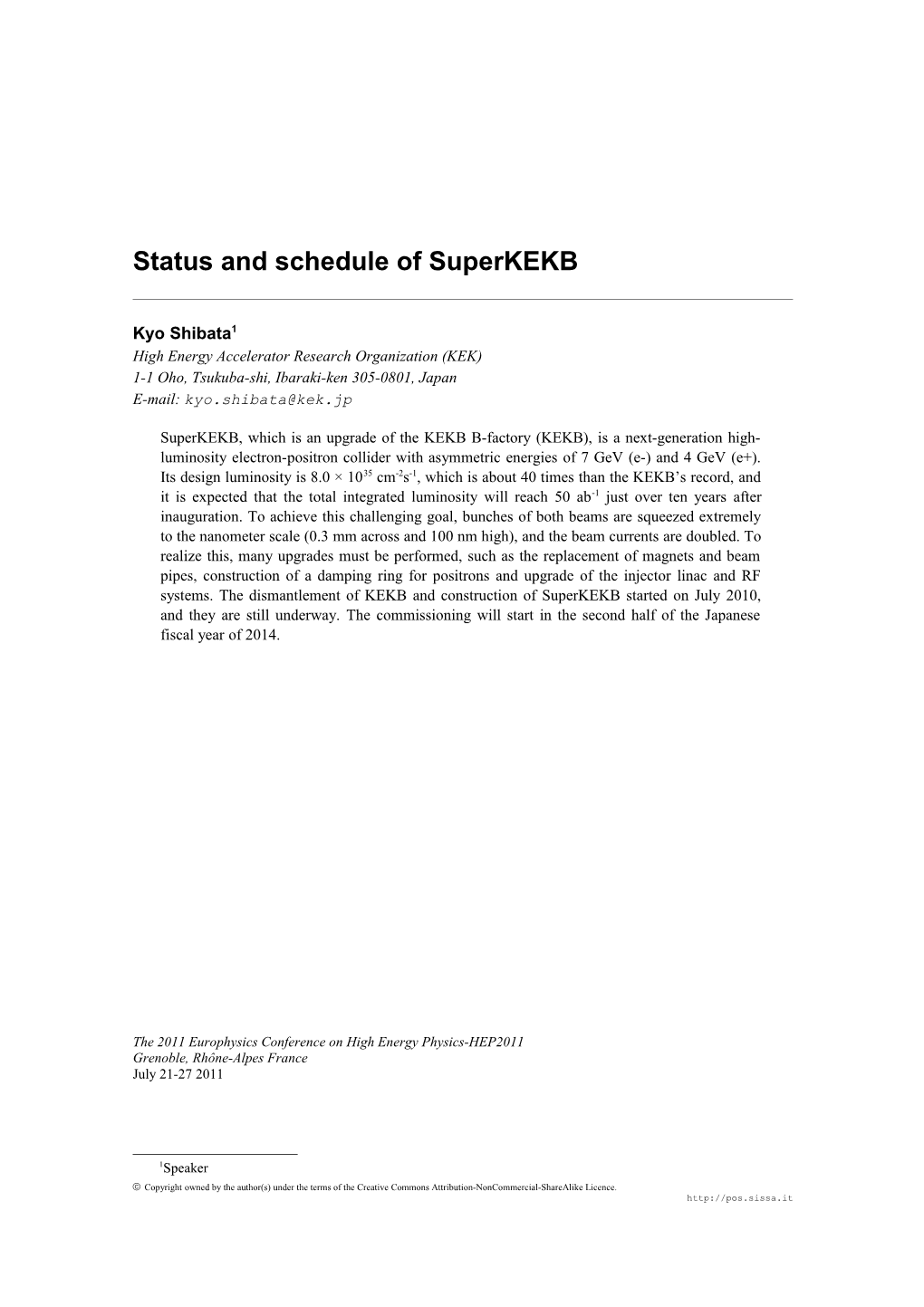 Status and Schedule of Superkekb