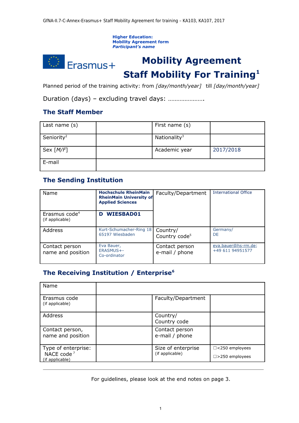 Gfna-II.7-C-Annex-Erasmus+ Staff Mobility Agreement for Training KA103, KA107, 2017
