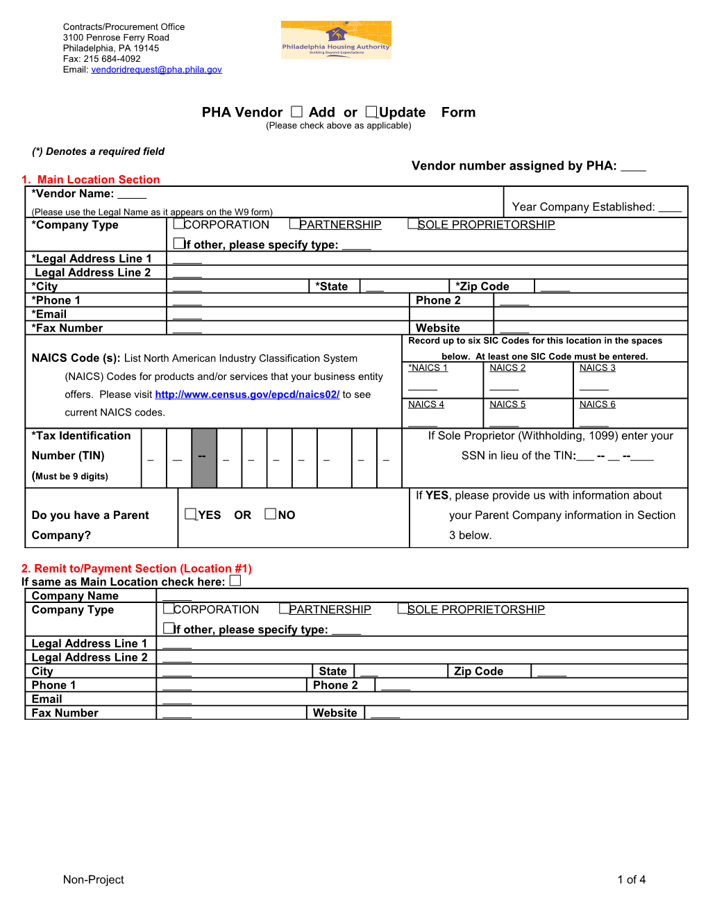 Data Collection Form - PHA Vendor/Eprocurement/ACH Initiative