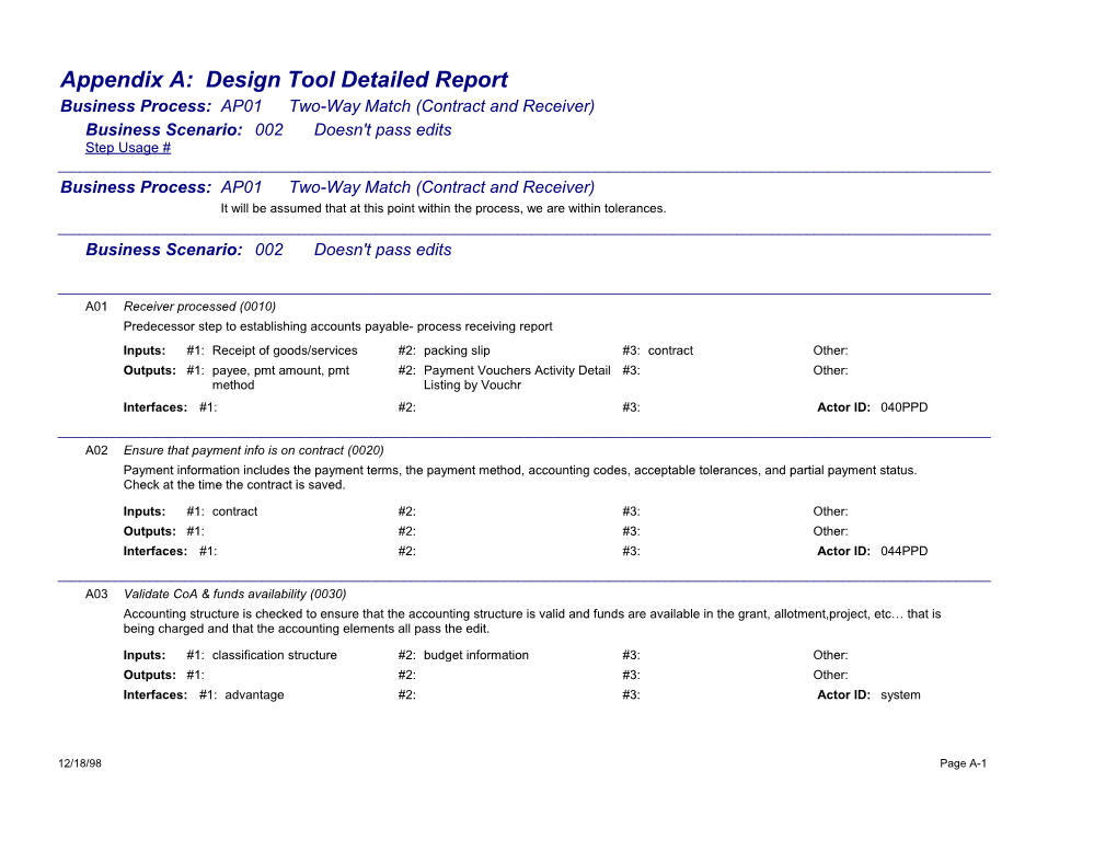 Appendix A: Design Tool Detailed Report