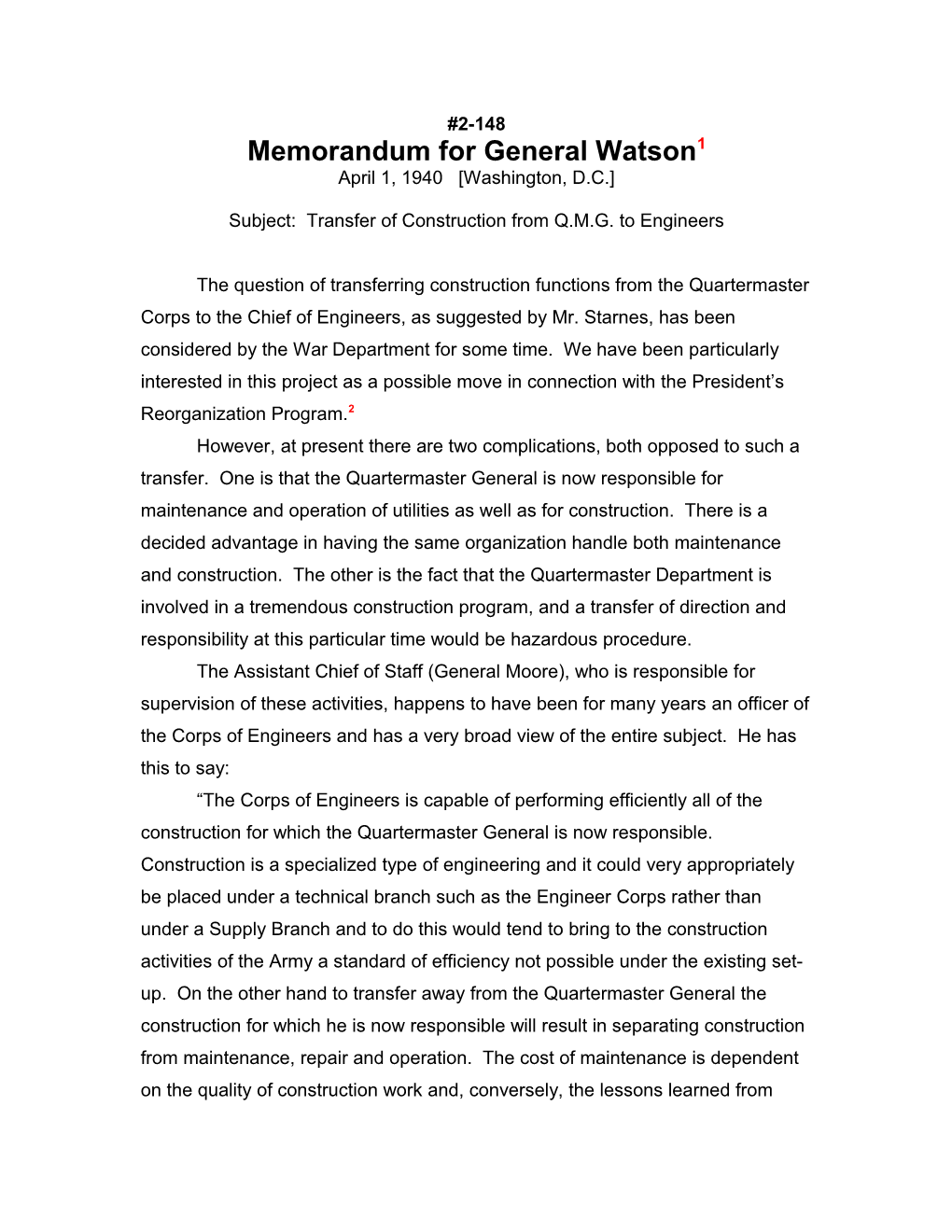 Memorandum for General Watson1