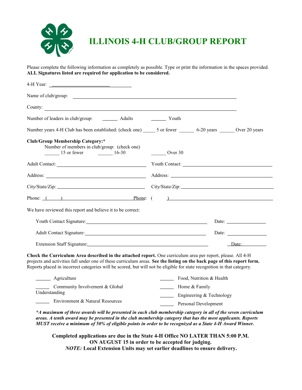 Illinois 4-H Club/Group Report