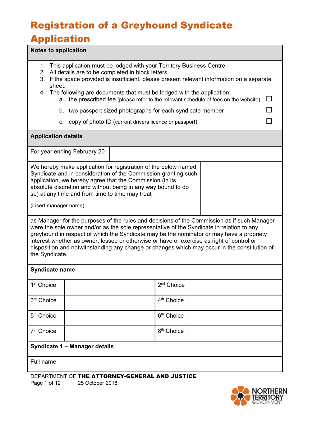 Registration of a Greyhound Syndicate Application