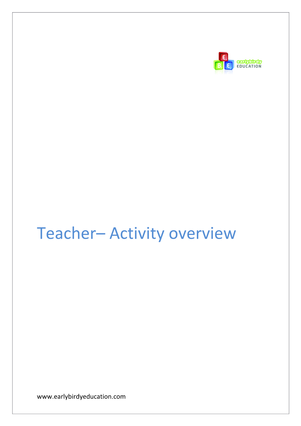 Teacher Activity Overview