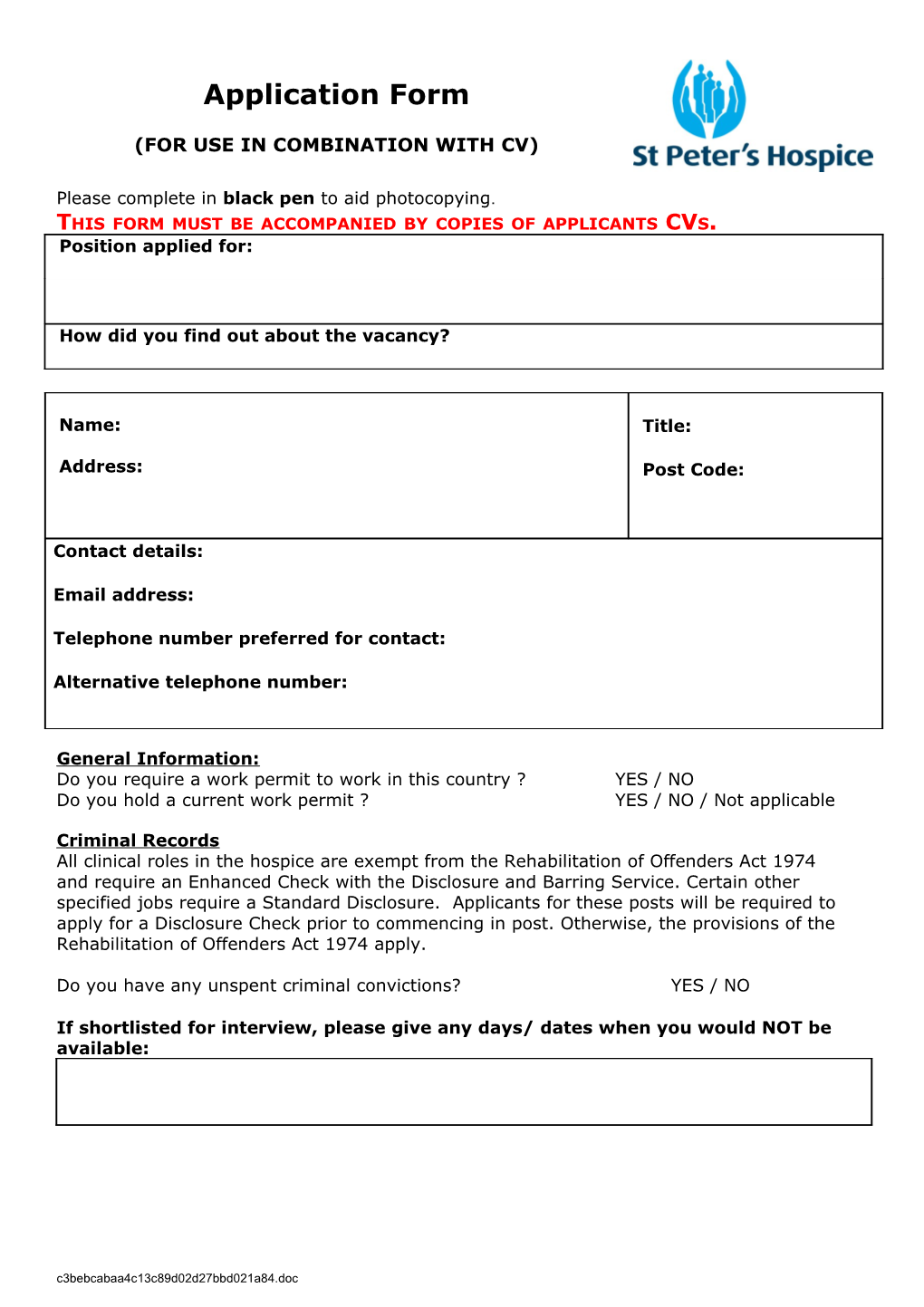 Bristol City Council Application Form - Personal Details