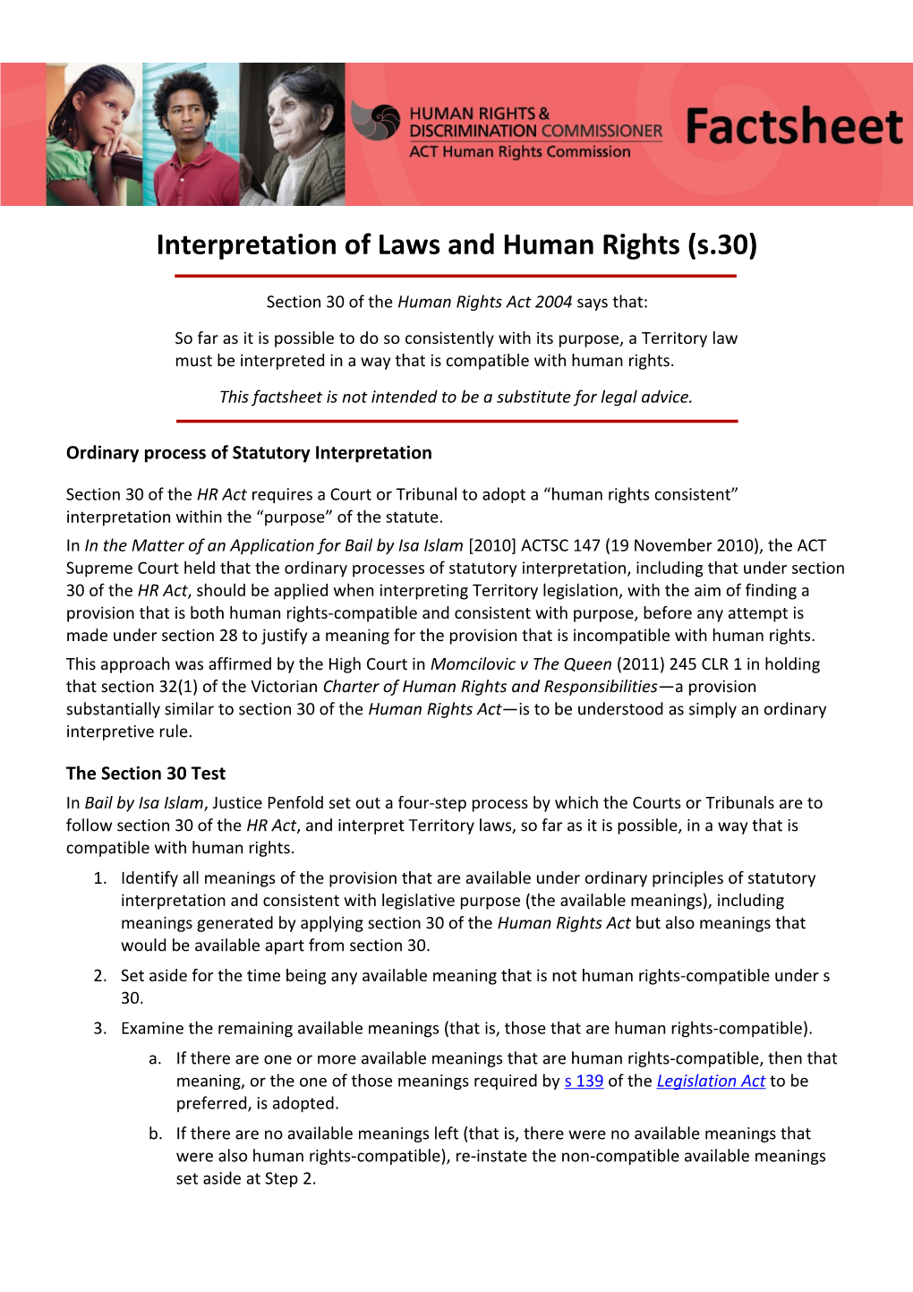 Interpretation of Law Consistently with Human Rights