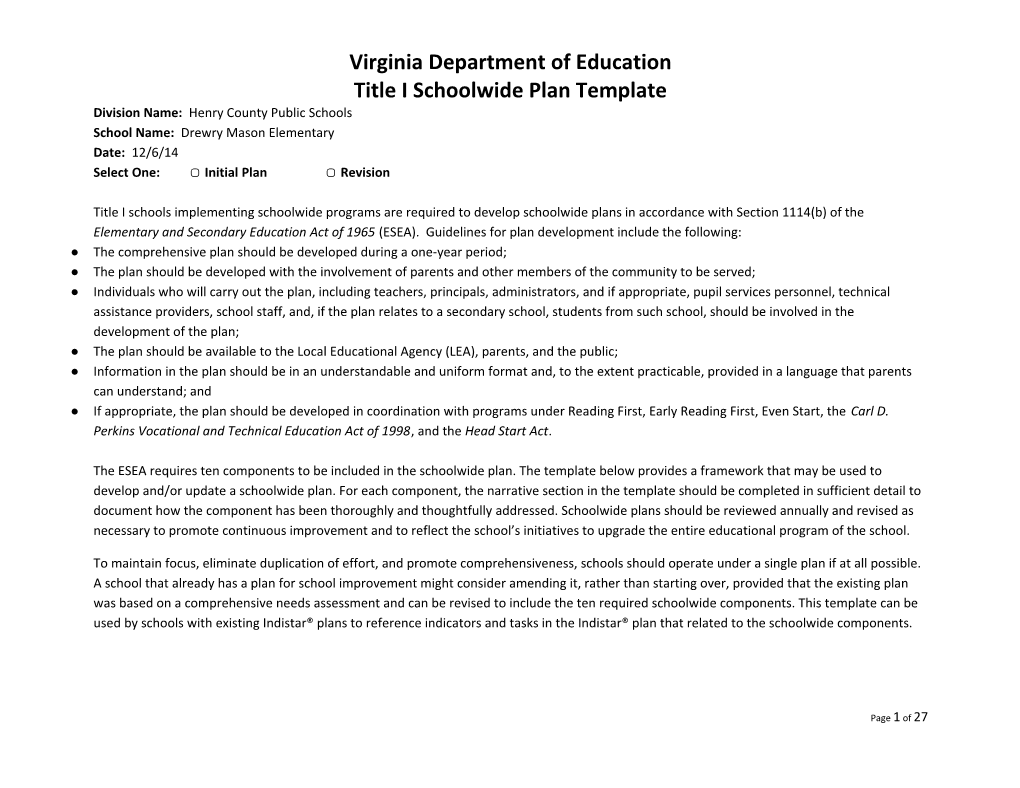 Schoolwide Plan Template REVISED