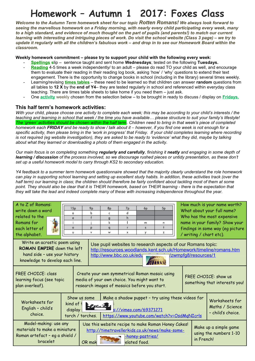 Homework Summer Second Half Term