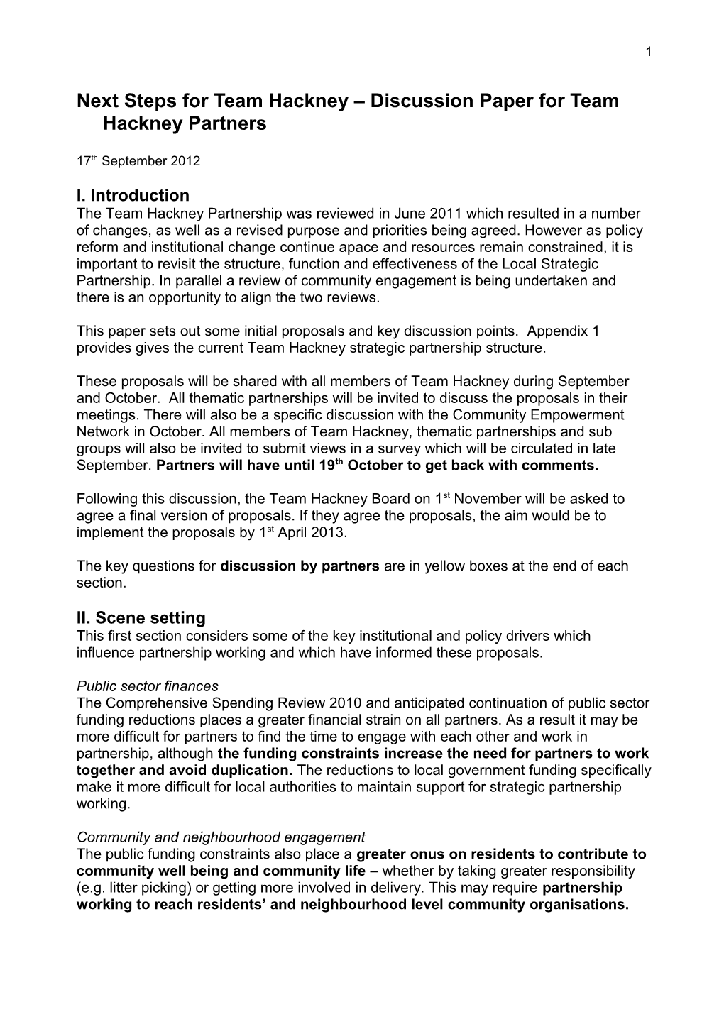 Next Steps for Team Hackney- Outline Paper