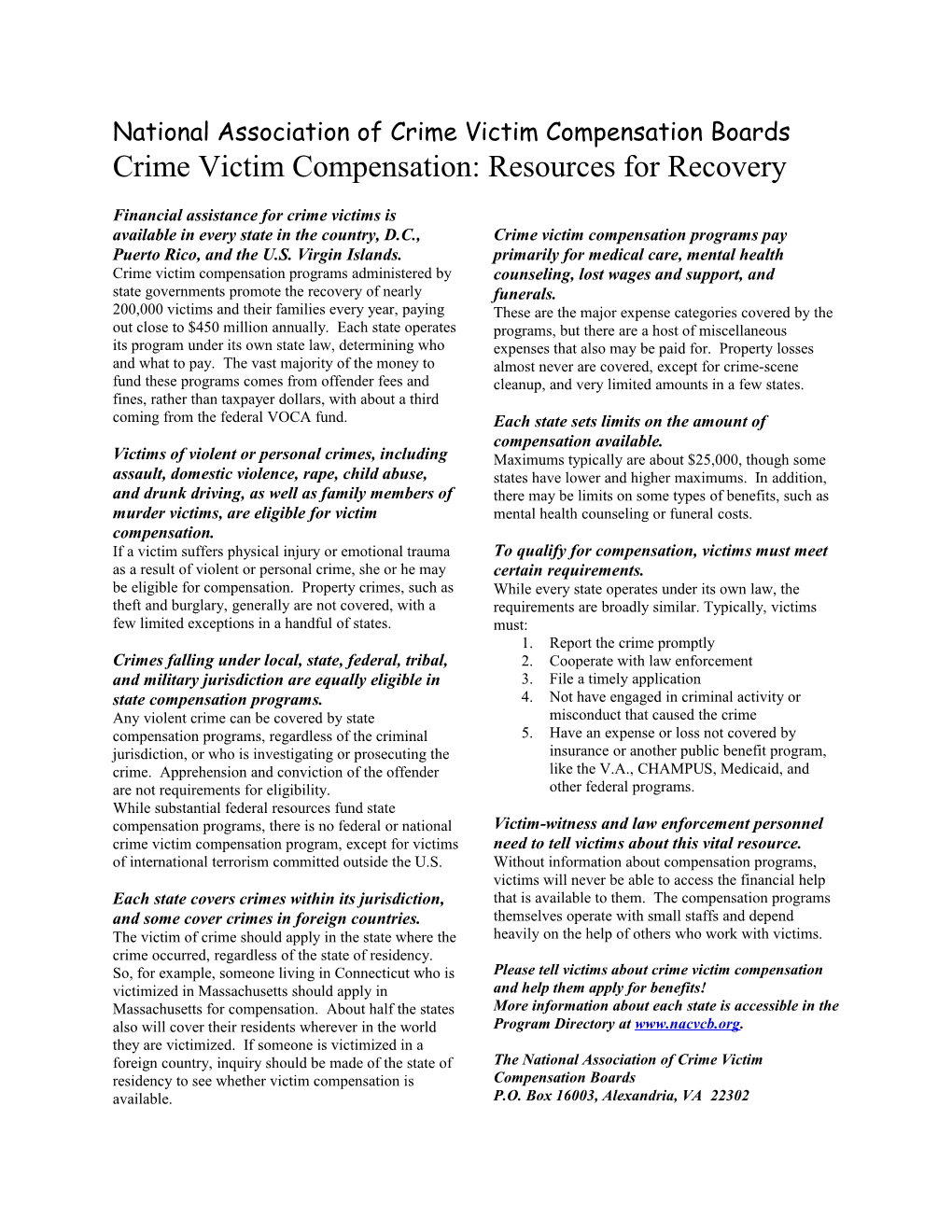 Crime Victim Compensation