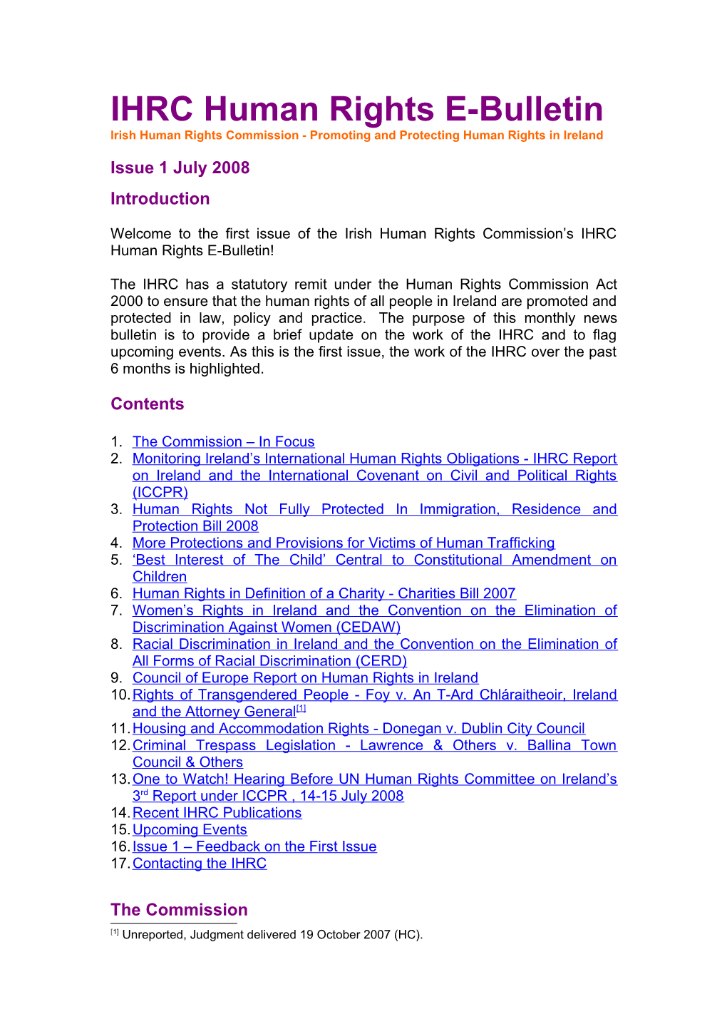 IHRC Human Rights E-Bulletin