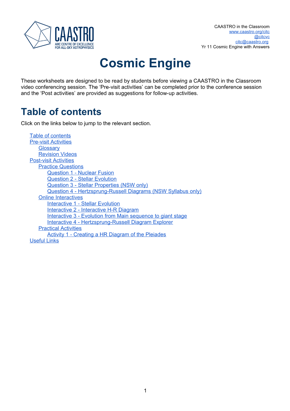 Yr 11 Cosmic Engine with Answers