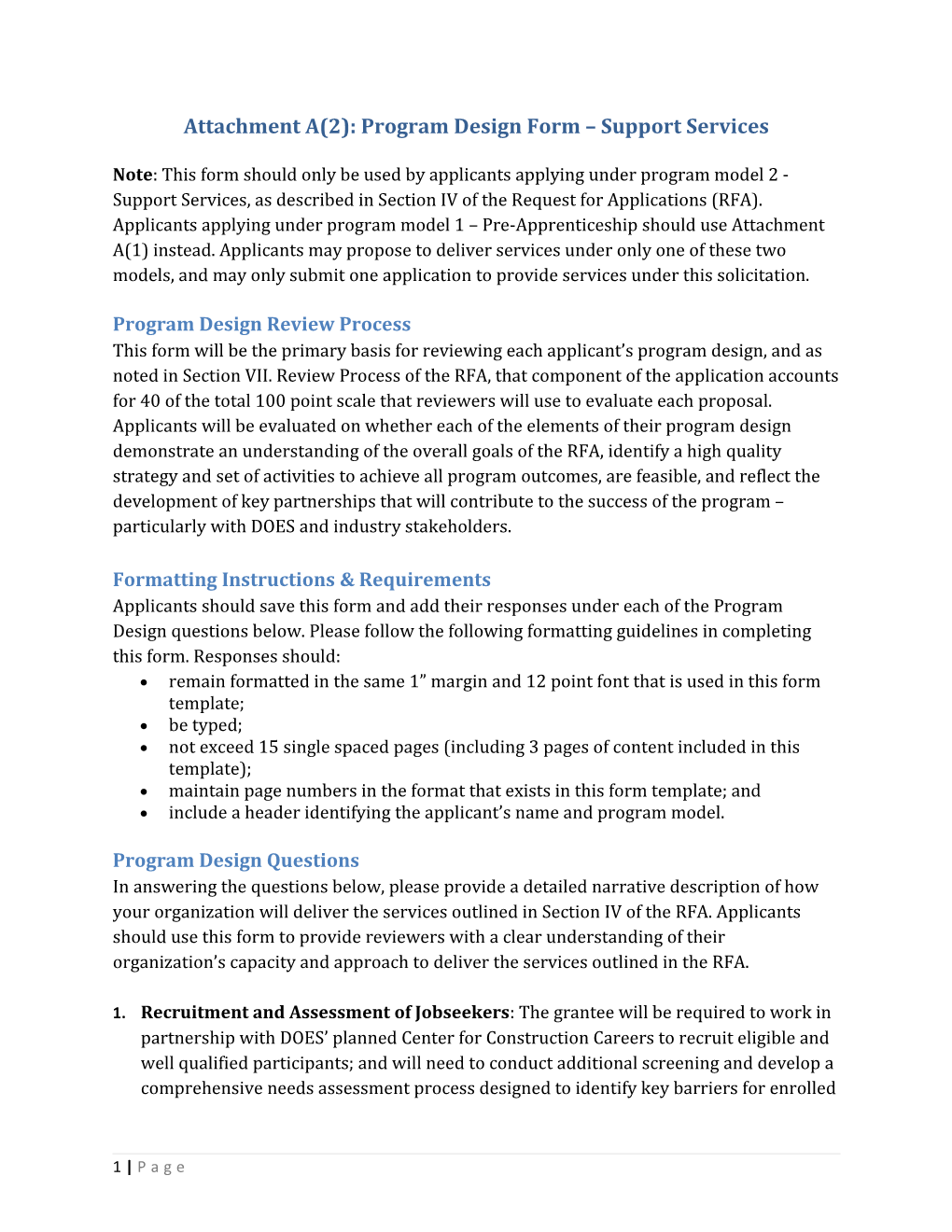 Attachment A(2): Program Design Form Support Services