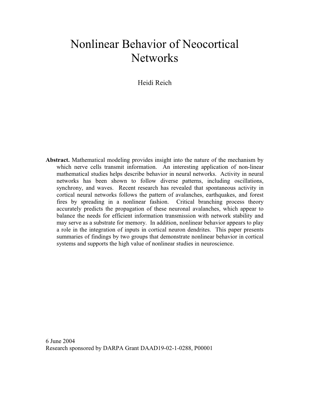 Nonlinear Behavior of Neocortical Networks