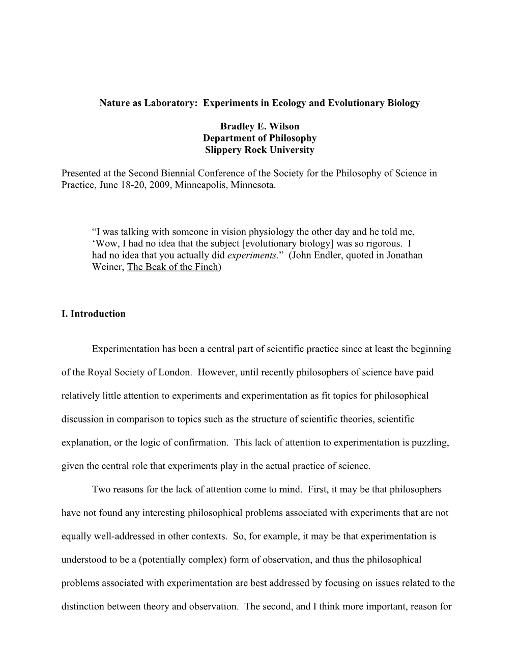 Nature As Laboratory: Experiments in Ecology and Evolutionary Biology