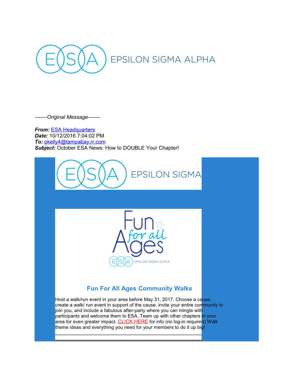 Subject: October ESA News: How to DOUBLE Your Chapter!