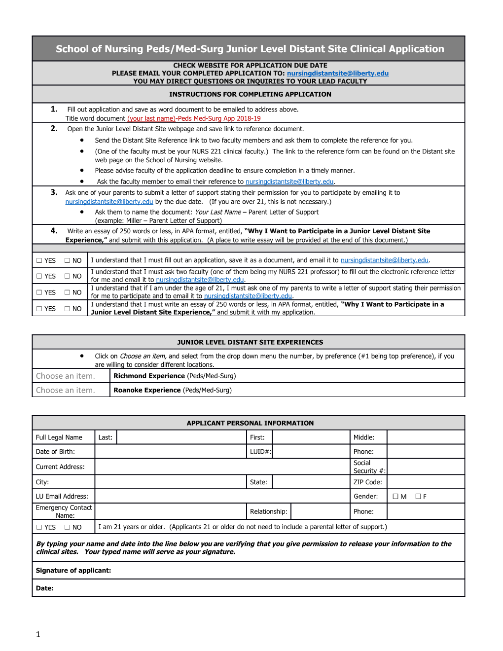 Fill out Application and Save As Word Document to Be Emailed to Address Above