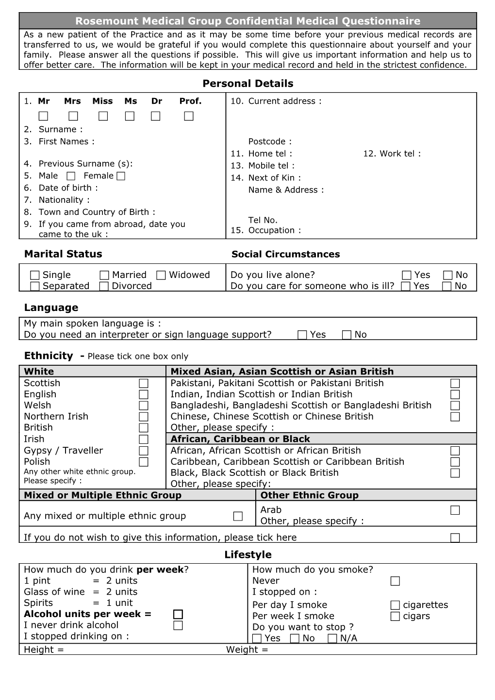 Rosemount Medical Group Patient Registration Form