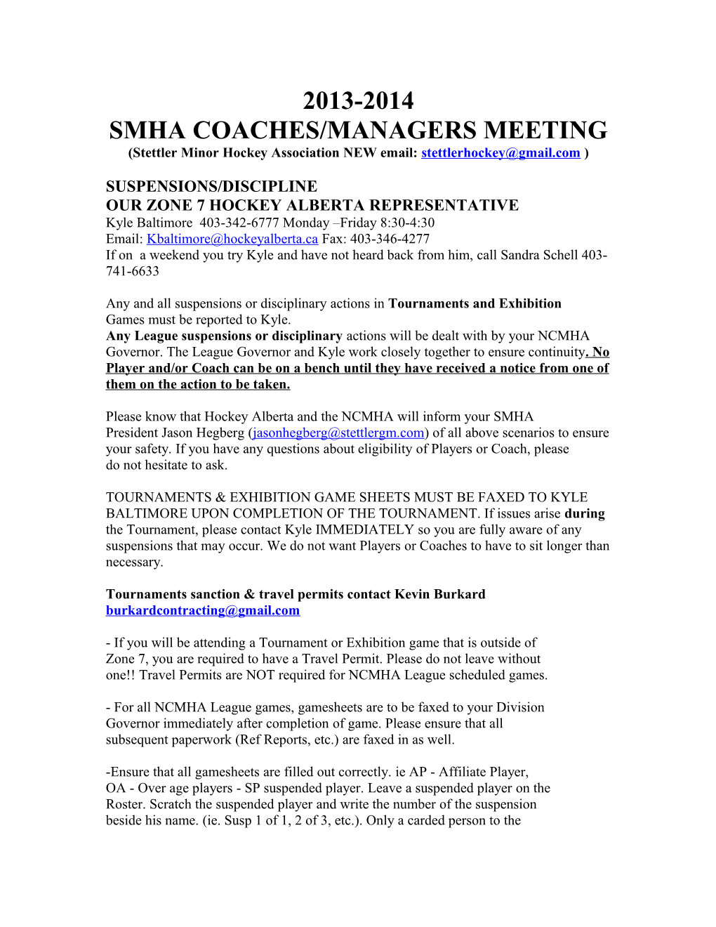 Smha Coaches/Managers Meeting