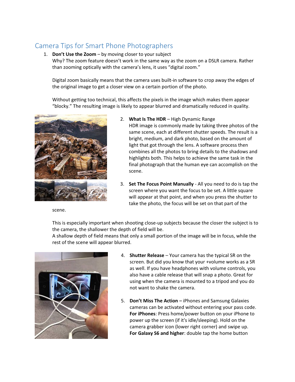 Camera Tips for Smart Phone Photographers