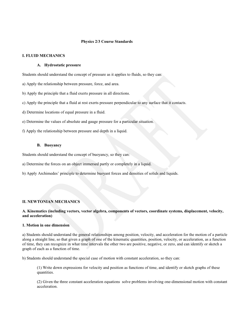 Physics 2/3 Course Standards