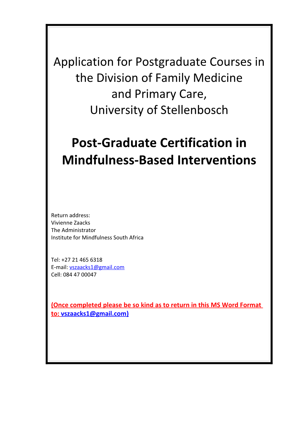 Application for Postgraduate Courses in the Division of Family Medicine