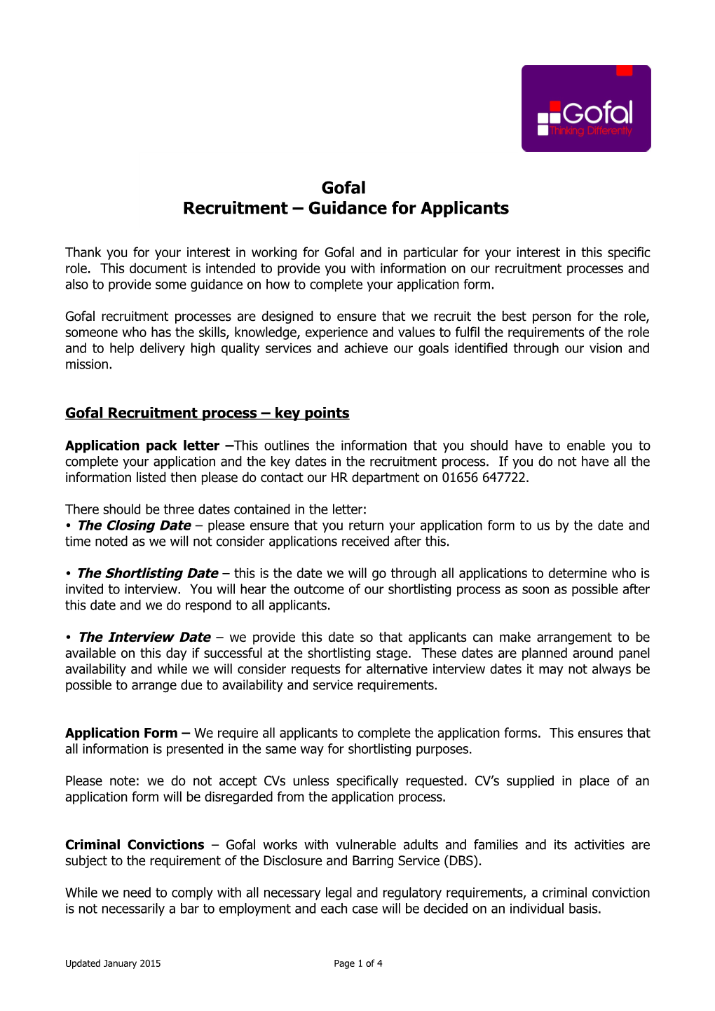 Gofal Recruitment Process Key Points