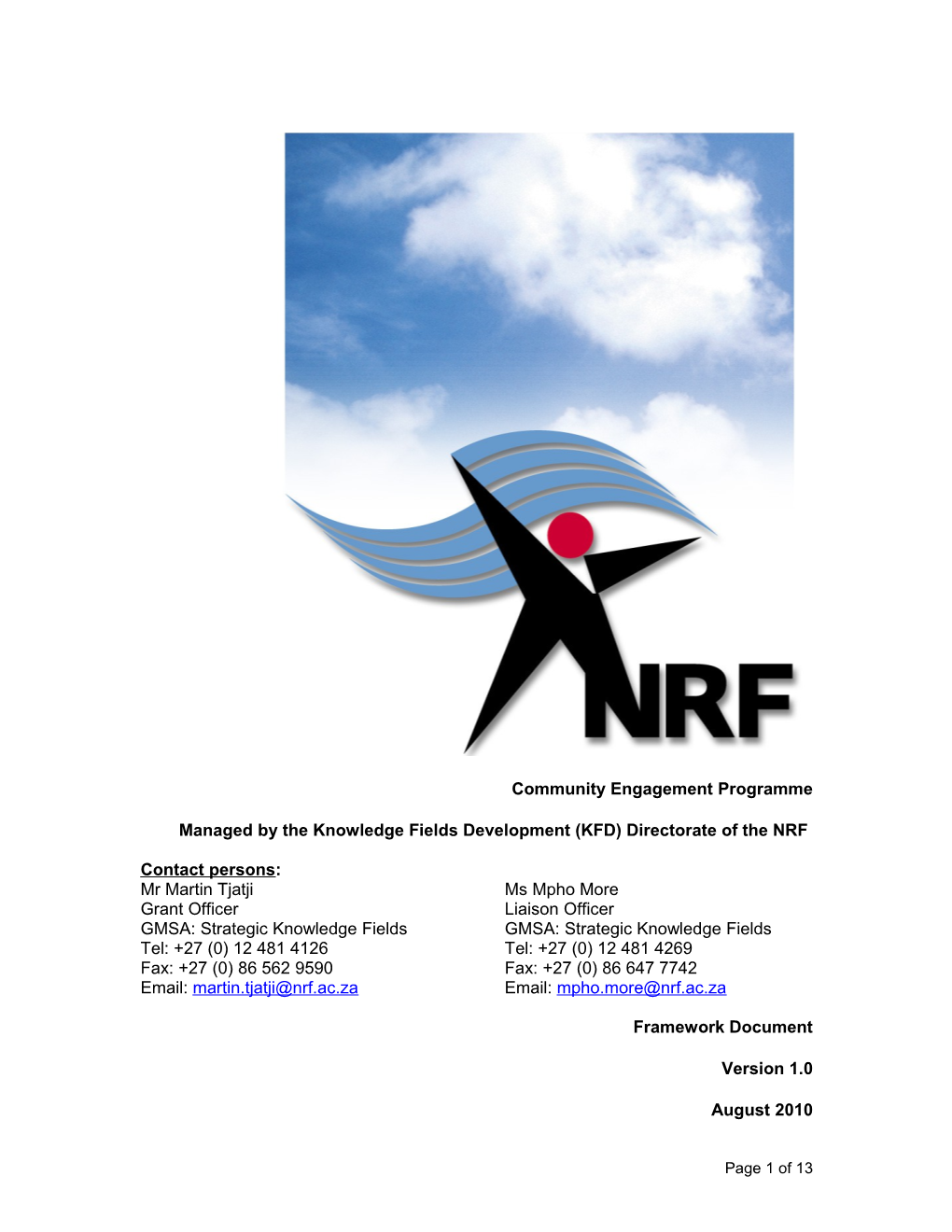Managed by the Knowledge Fields Development (KFD) Directorate of the NRF