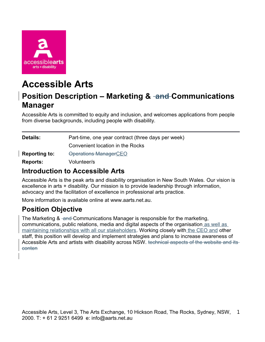 Position Description Marketing and Communicationsmanager