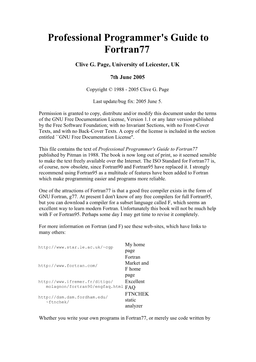 Professional Programmer's Guide to Fortran77