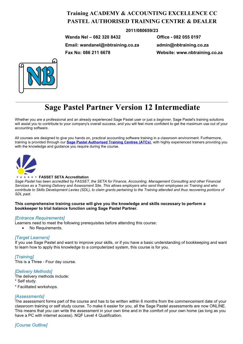 Sage Pastel Partner Version 12 Intermediate