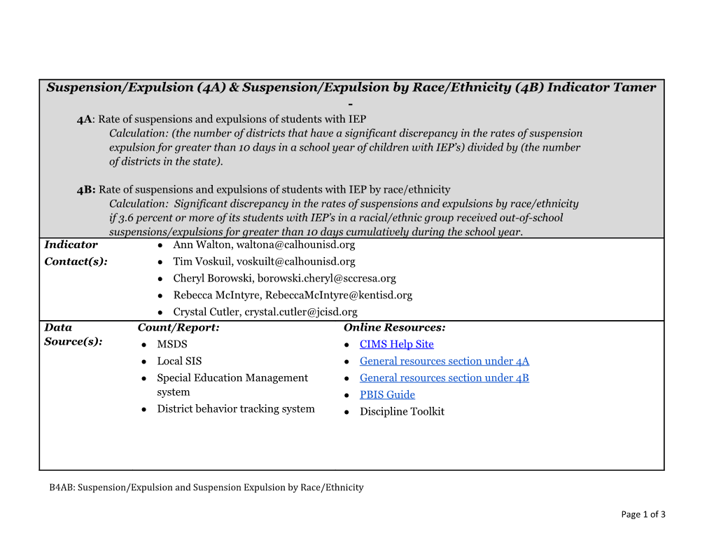 B4AB: Suspension/Expulsion and Suspension Expulsion by Race/Ethnicity Page 1 of 4