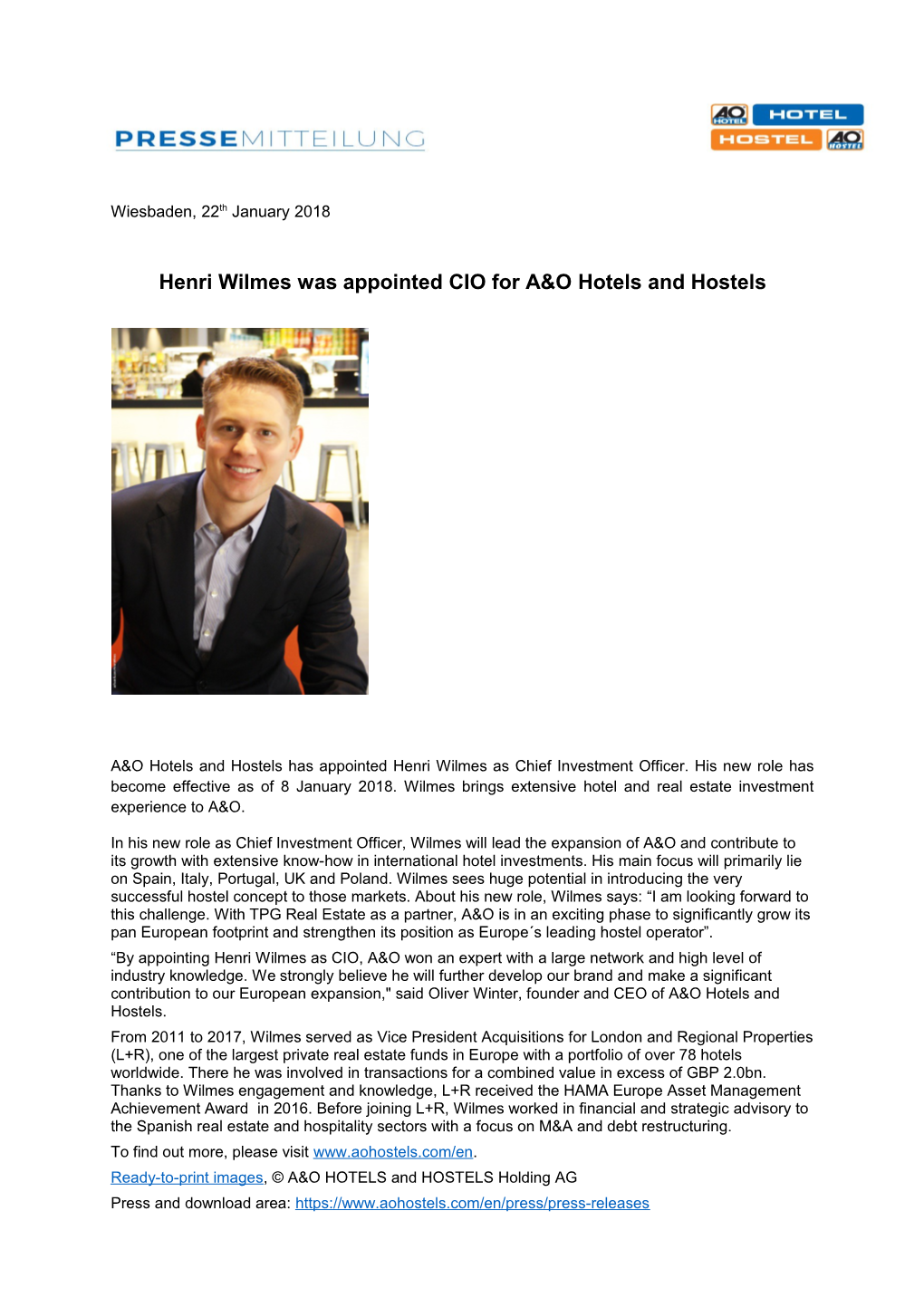 Henri Wilmes Was Appointed CIO Fora&O Hotels and Hostels