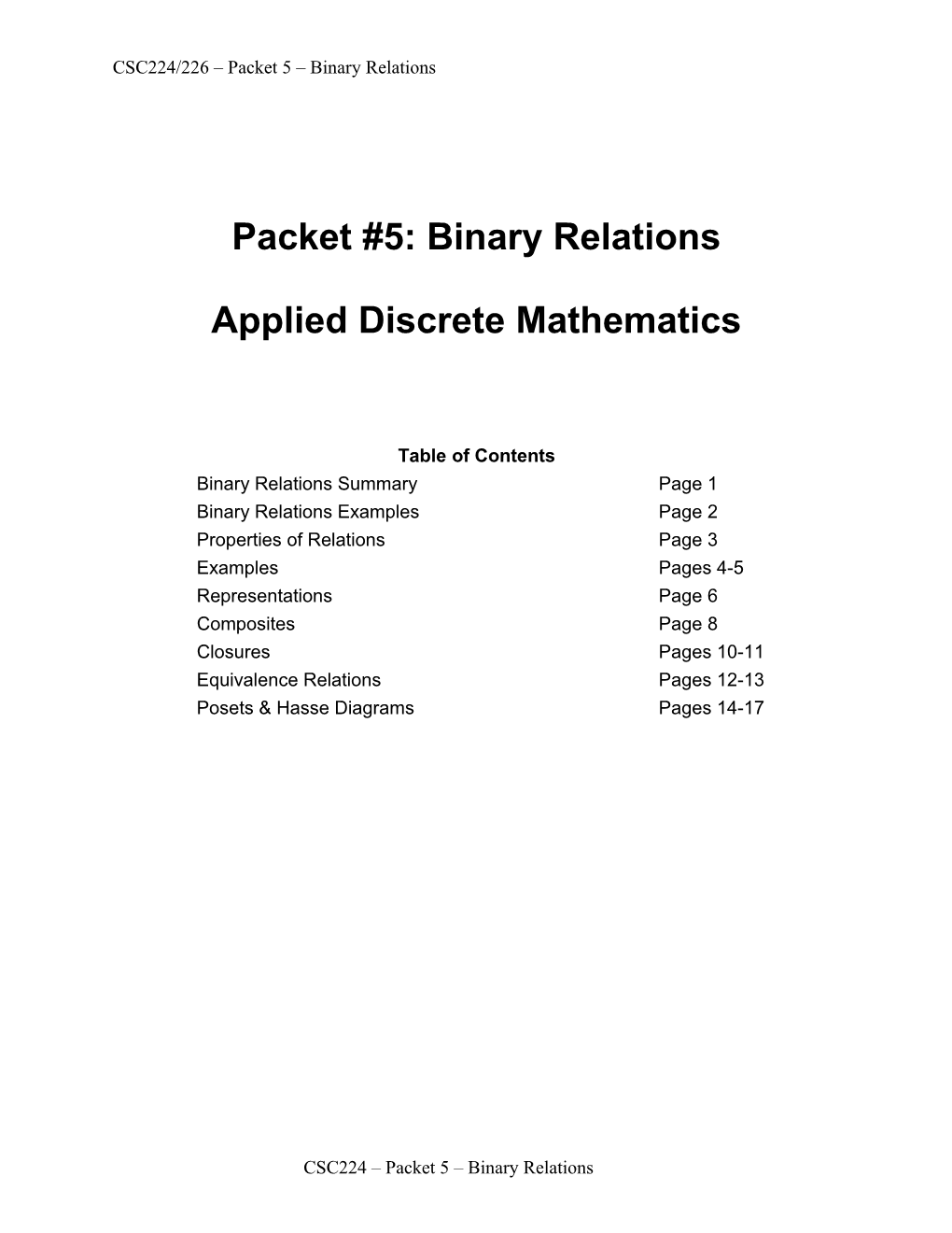 Packet #5: Binary Relations