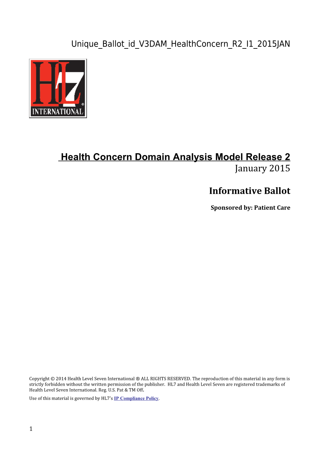 Health Concern Domain Analysis Model Release 2