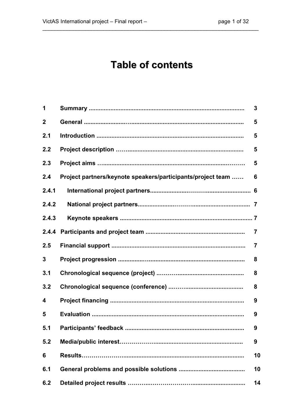 Victas International Project Final Report Page 1 of 32