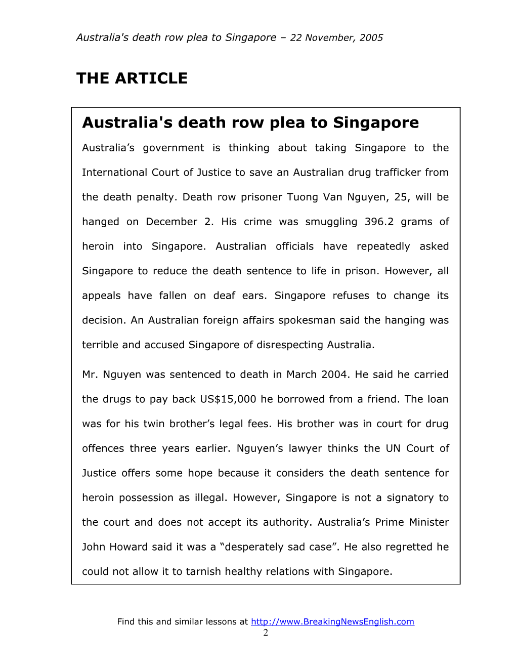 Australia's Death Row Plea to Singapore