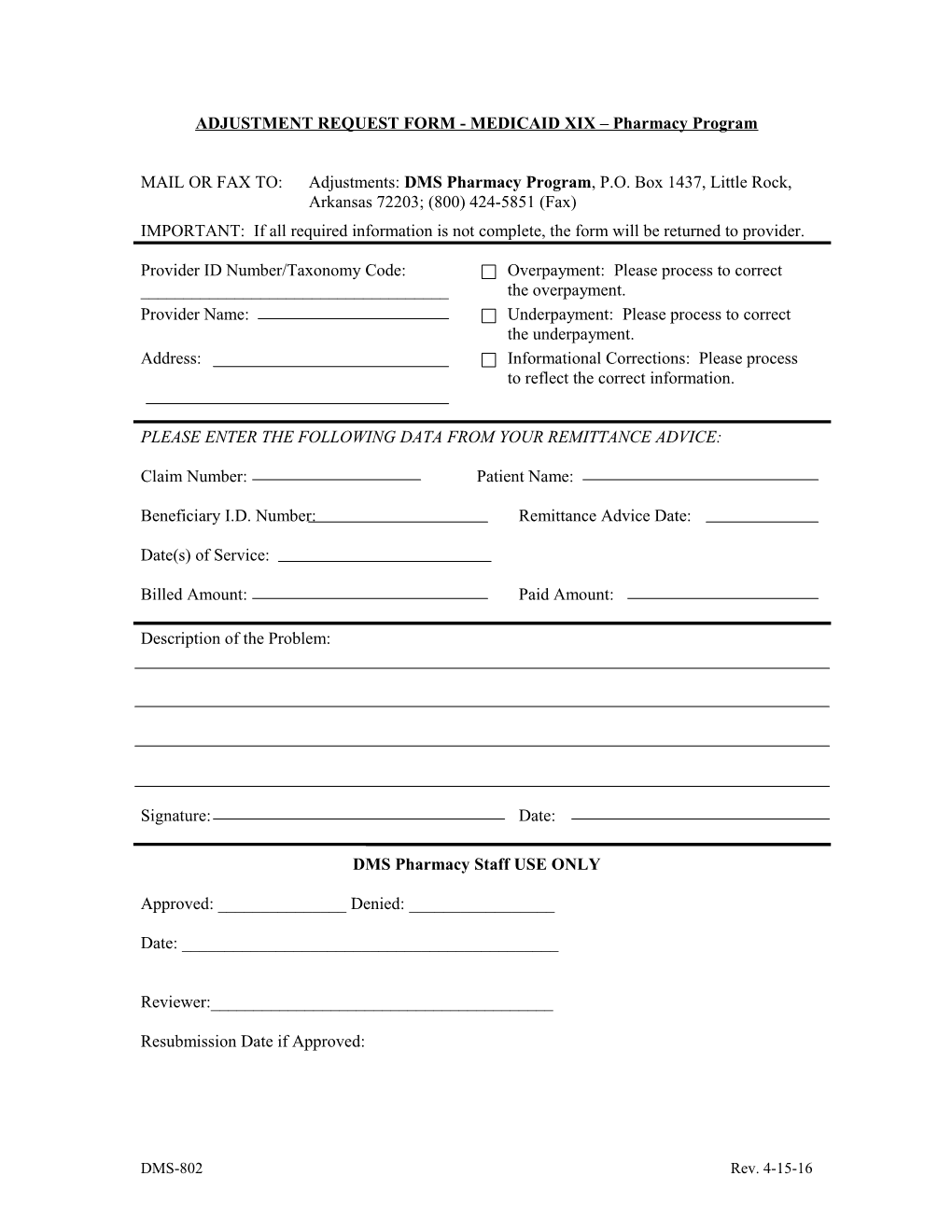 Form HP-AR-004 Adjustment Request Form - Medicaid XIX