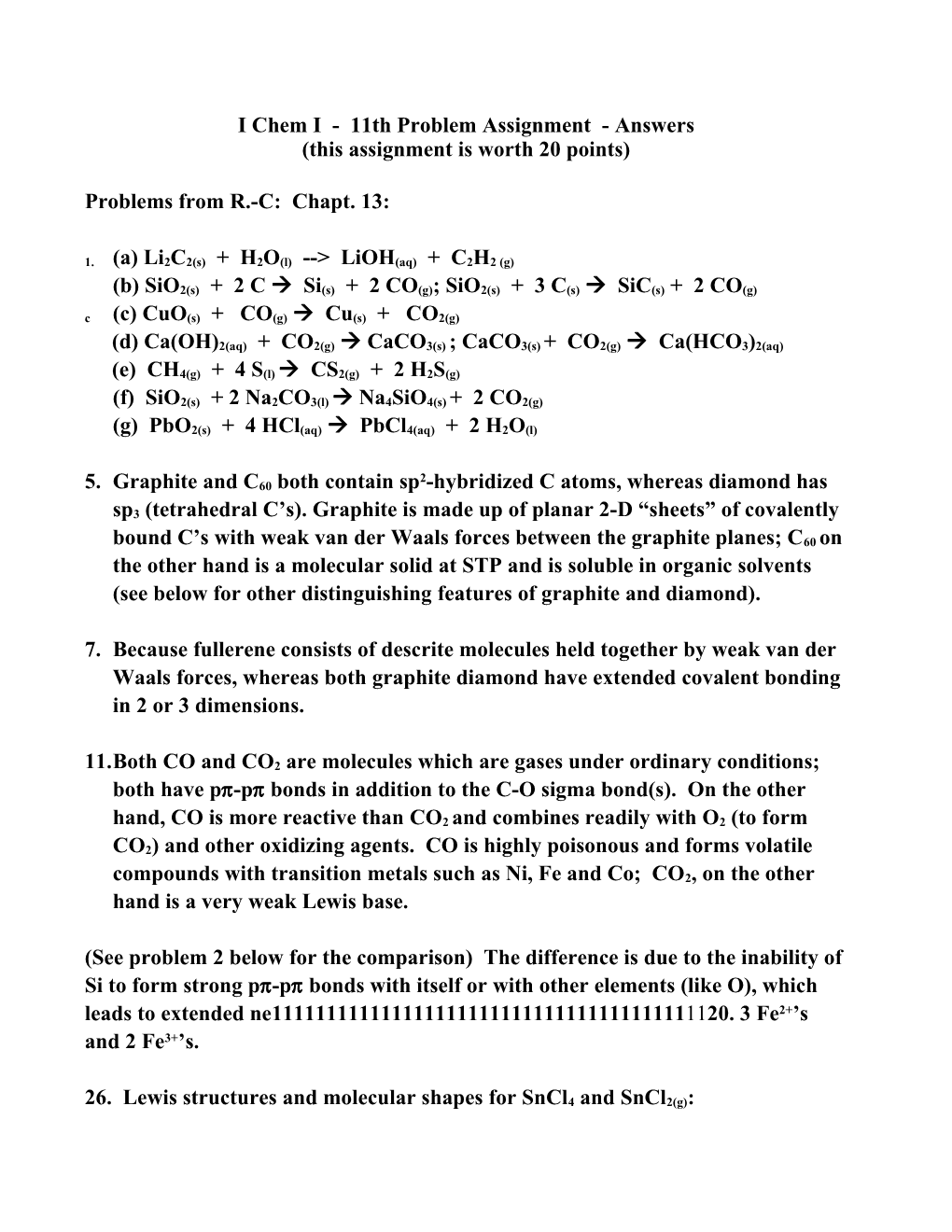 I Chem I - 11Th Problem Assignment - Answers