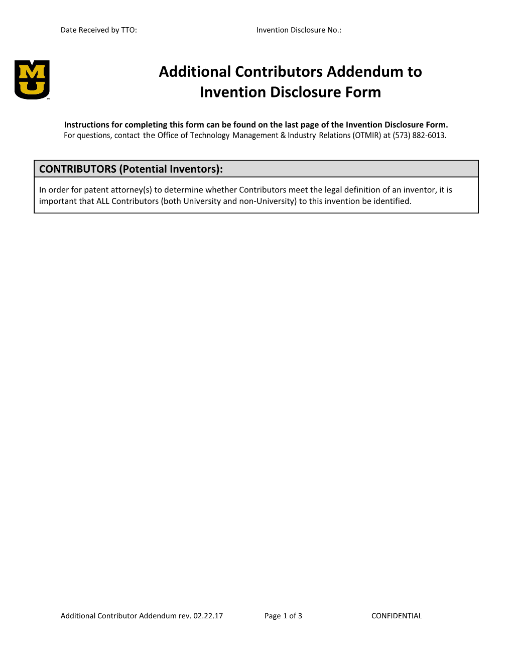 Instructions for Completing This Form Can Be Found on the Last Page of the Invention Disclosure