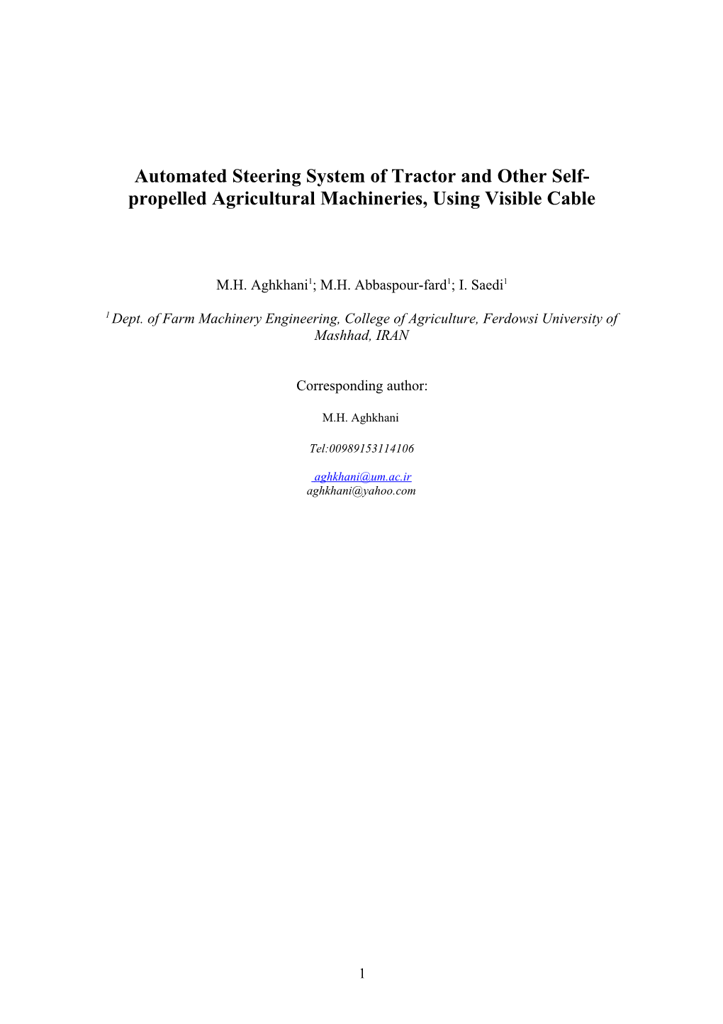 Automated Steering System of Tractor and Other Self-Propelled Agricultural Machineries