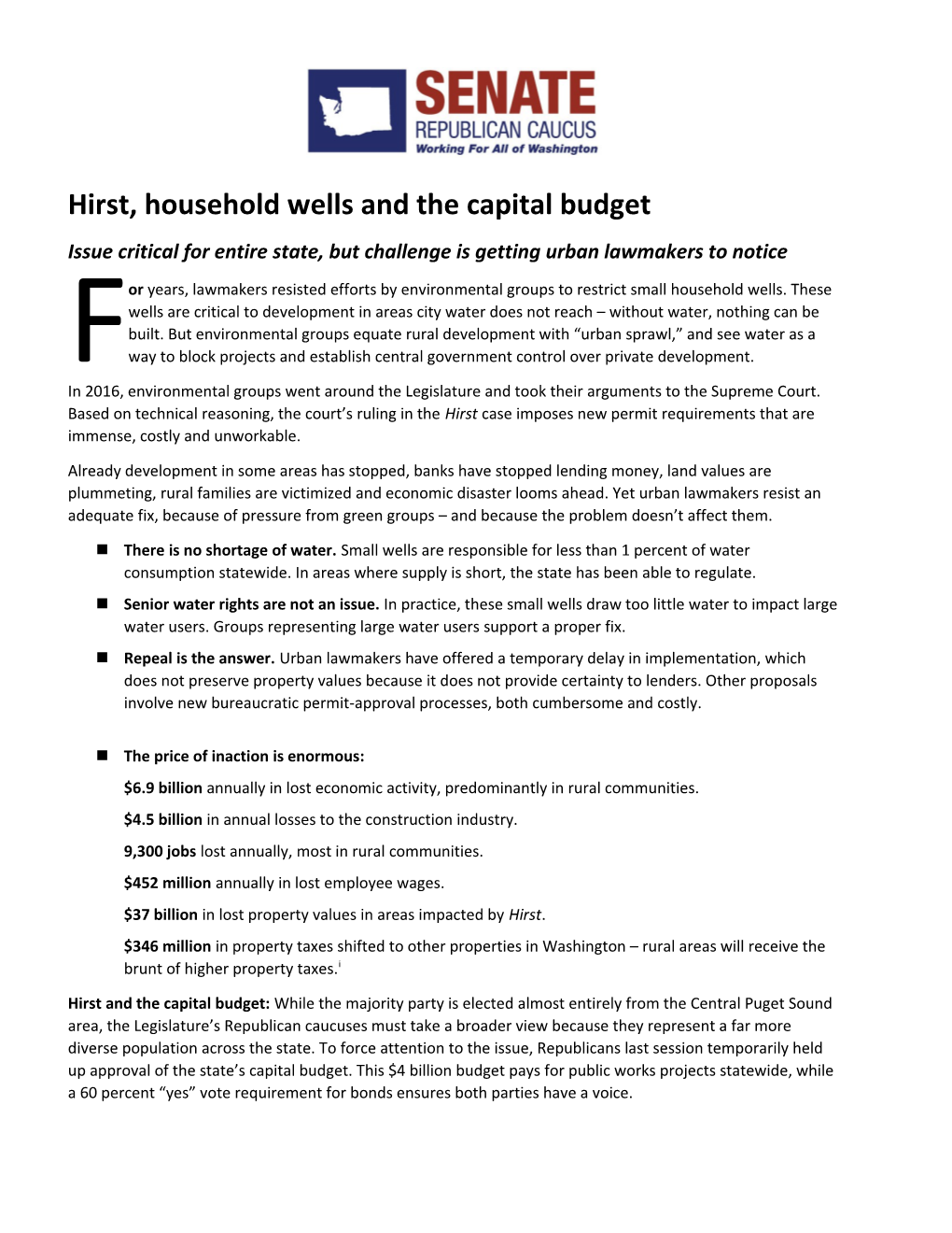 Hirst, Household Wells and the Capital Budget