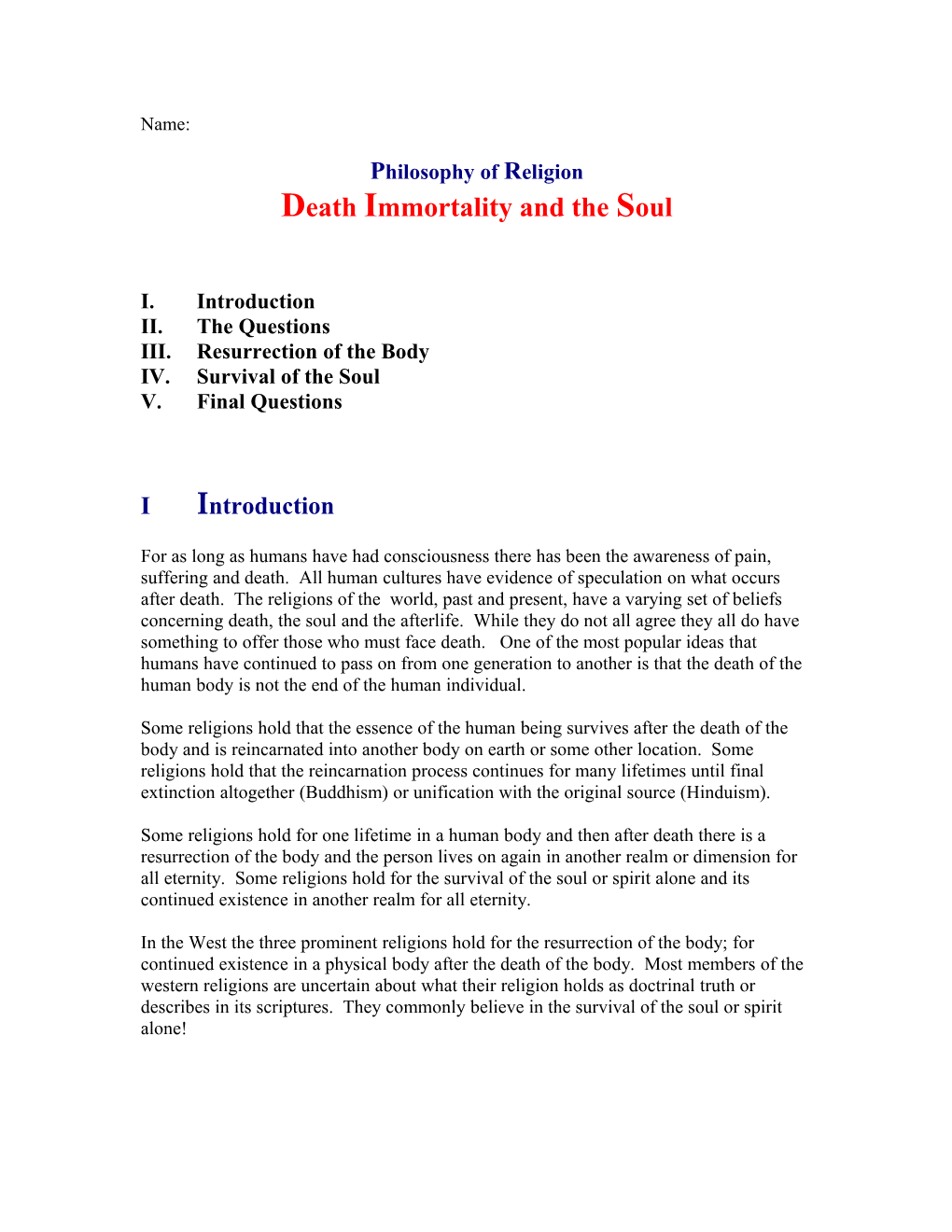 Death Immortality and the Soul