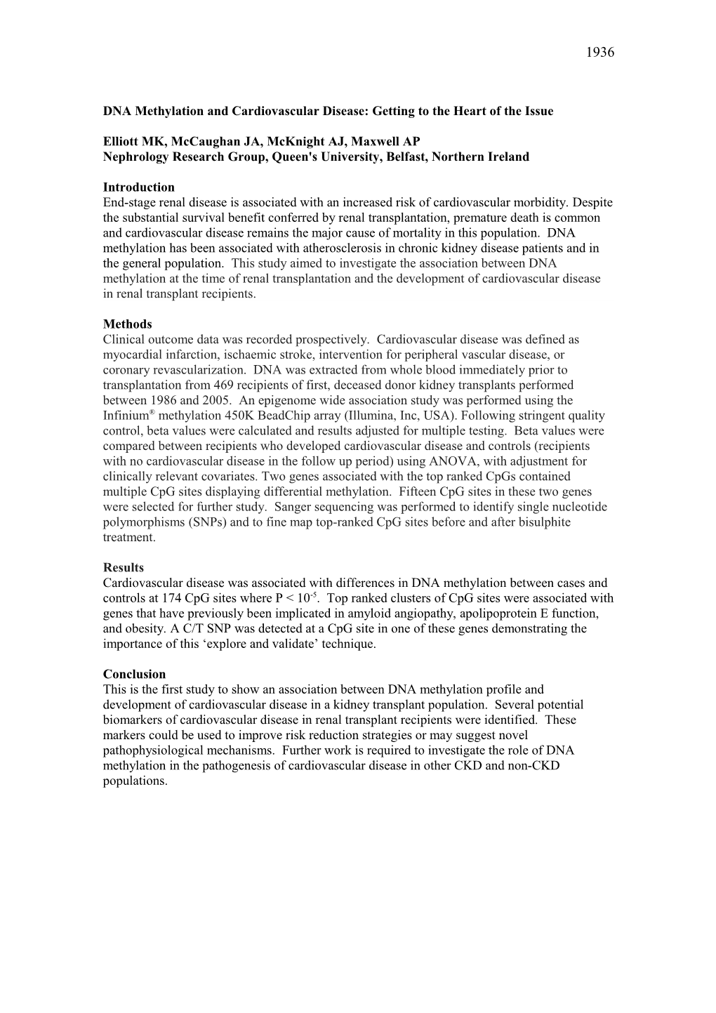 DNA Methylation and Cardiovascular Disease: Getting to the Heart of the Issue