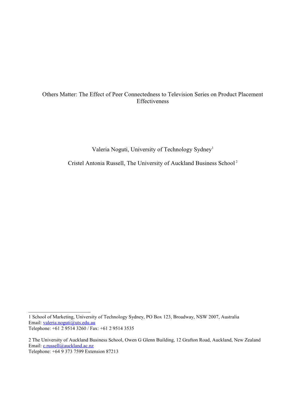 Others Matter: the Effect of Peer Connectedness to Television Series on Product Placement