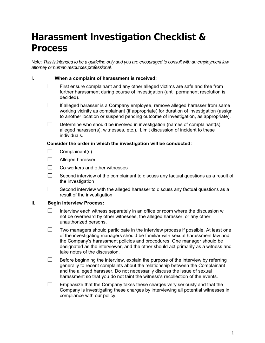 Harassment Investigation Checklist & Process