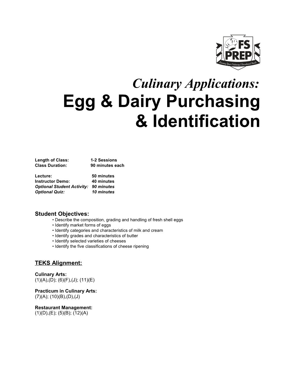 Egg & Dairy Purchasing & Identification